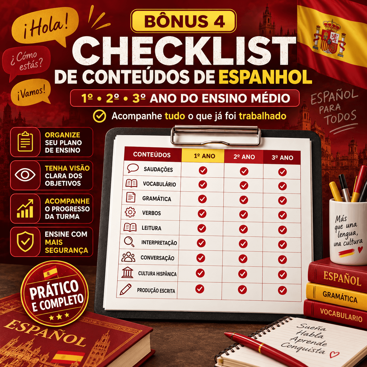 Bônus 04: Checklist de Conteúdos de Espanhol