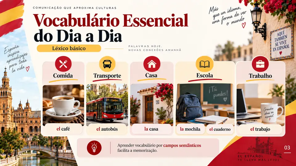 Slide de Espanhol: Vocabulário Essencial do Dia a Dia