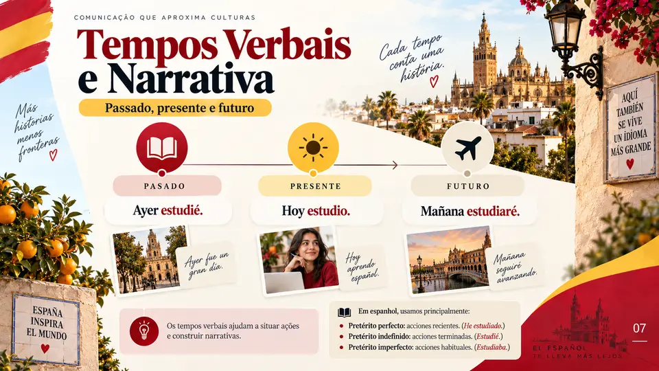 Slide de Espanhol: Tempos Verbais e Narrativa