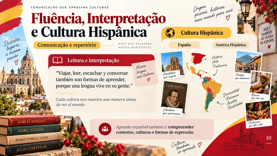 Slide de Espanhol: Fluência, Interpretação e Cultura Hispânica