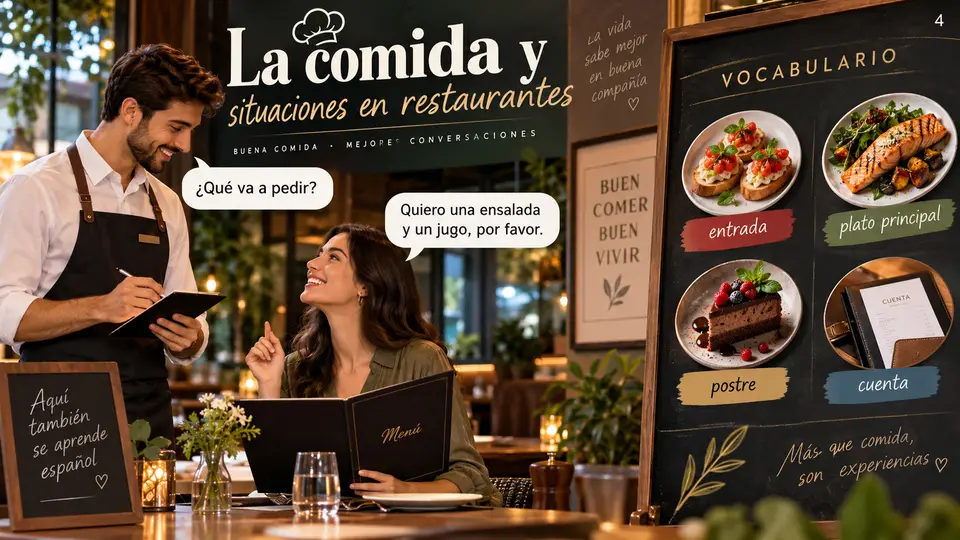Slide de Espanhol: Comida e Situações em Restaurantes
