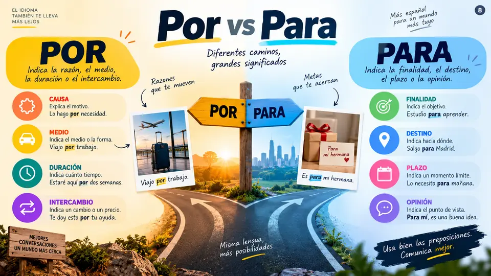 Slide de Espanhol: Por vs Para: Uso das Preposições